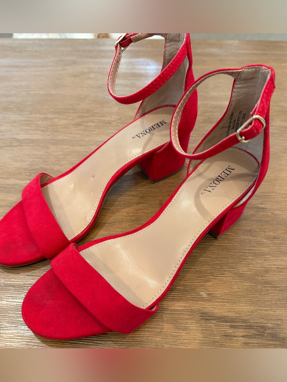Merona Red Suede Block Heel Ankle Strap Sandals